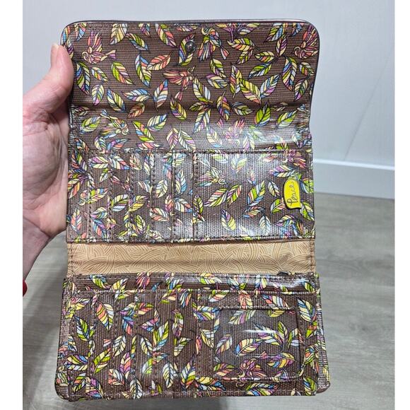 sakroots Nature Gold Glitter Trifold Wallet Multicolor Embroidered Feathers - Picture 7 of 10